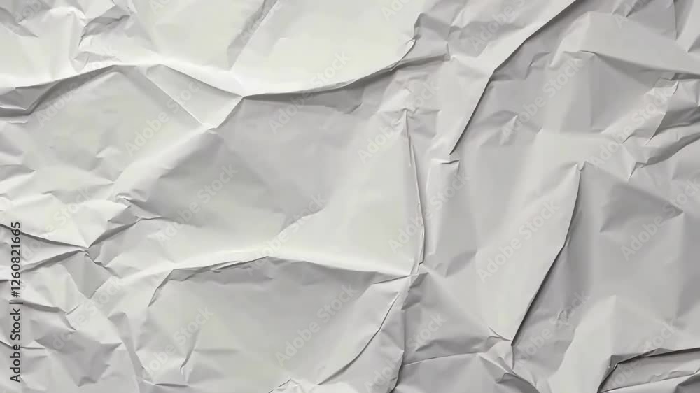 Top-down video view of crumpled white paper texture, showcasing abstract design with shadows and creases for a dynamic, artistic effect. Top-down video view of crumpled white paper texture, showcasing abstract design with shadows and creases for a dynamic, artistic effect.