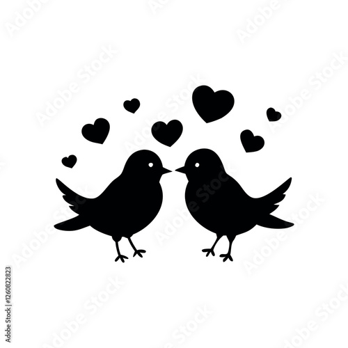 Black Silhouette Valentin's day love bird vector