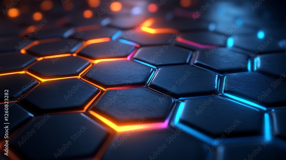 Abstract Hexagonal Grid With Neon Lights Abstract Hexagonal Grid With Neon Lights
