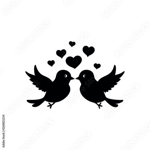 Black Silhouette Valentin's day love bird vector