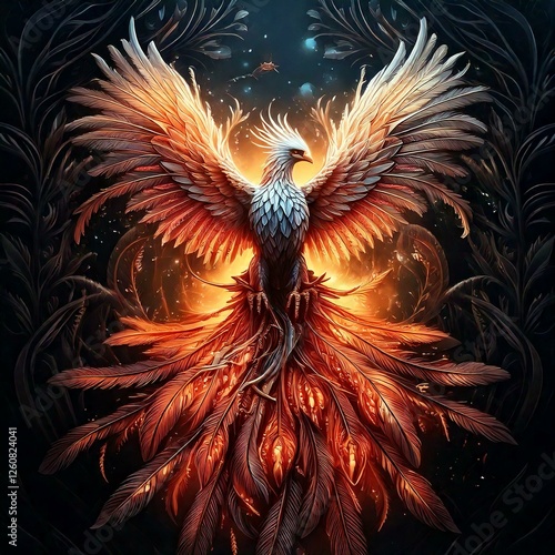 Un Phoenix, oiseau légendaire de feu aux ailes ouvertes