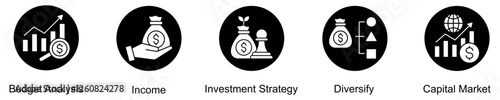 Capital Growth Icon Set Isolated Vector With Icon Of Budget Analysis, Income, Investment Strategy, Diversify, Capital Market