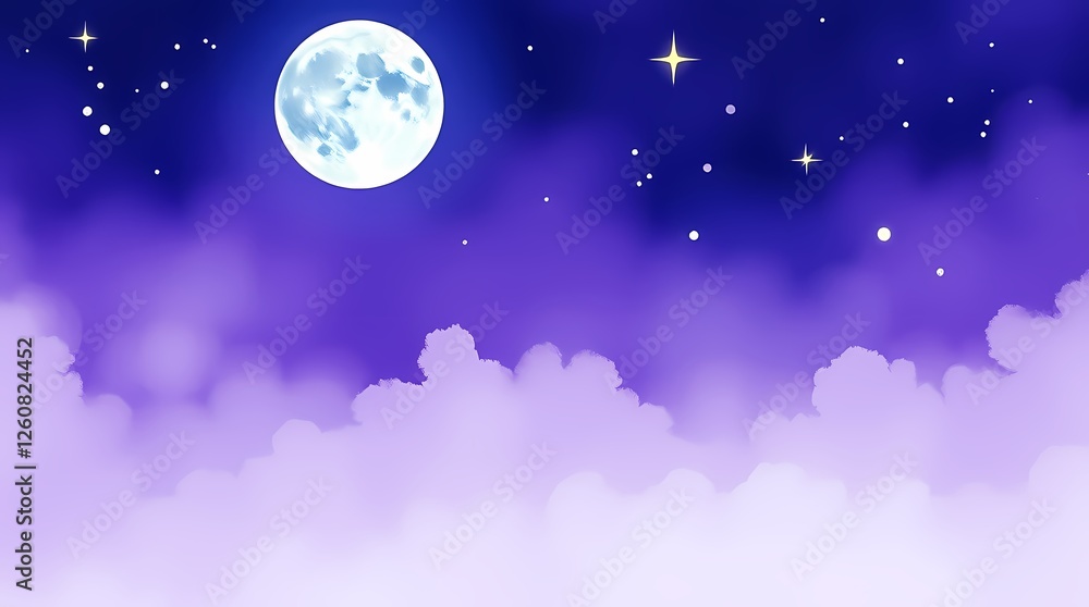 Moonlit night sky filled with clouds and stars over a tranquil setting. Generative AI Moonlit night sky filled with clouds and stars over a tranquil setting. Generative AI