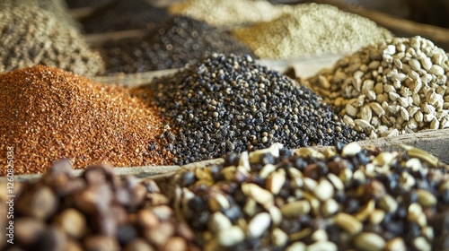 Spices of all varieties fill wooden trays, their colors and textures creating a lively tapestry in the bustling Mapusa Spice Market, a treasure trove for culinary enthusiasts photo