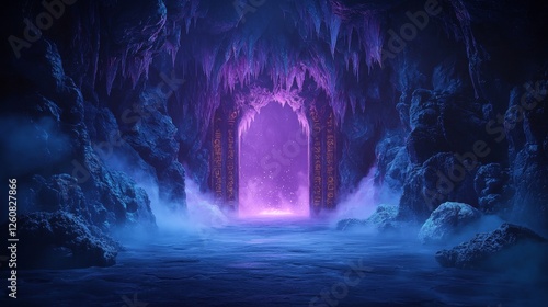 Wallpaper Mural Mystical entrance to ancient dwarven vault with glowing runic symbols in enchanted cave setting Torontodigital.ca