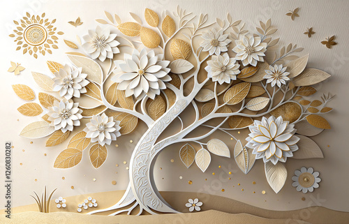 a beautiful 3d wallpaper can be use in home wall decoration Gold Flowers Crystal