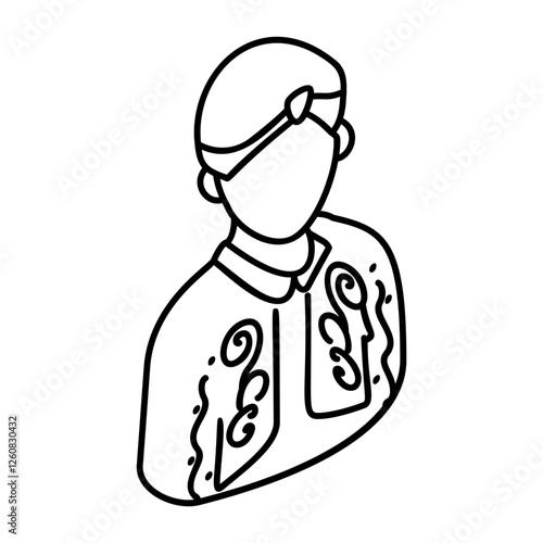 Embroidered long-sleeved outer coat isometric outline vector icon, Muslim marriage Symbol, wedding customs Sign, Indian subcontinent matrimony illustration, Muslim Groom Wearing Sherwani kula concpt