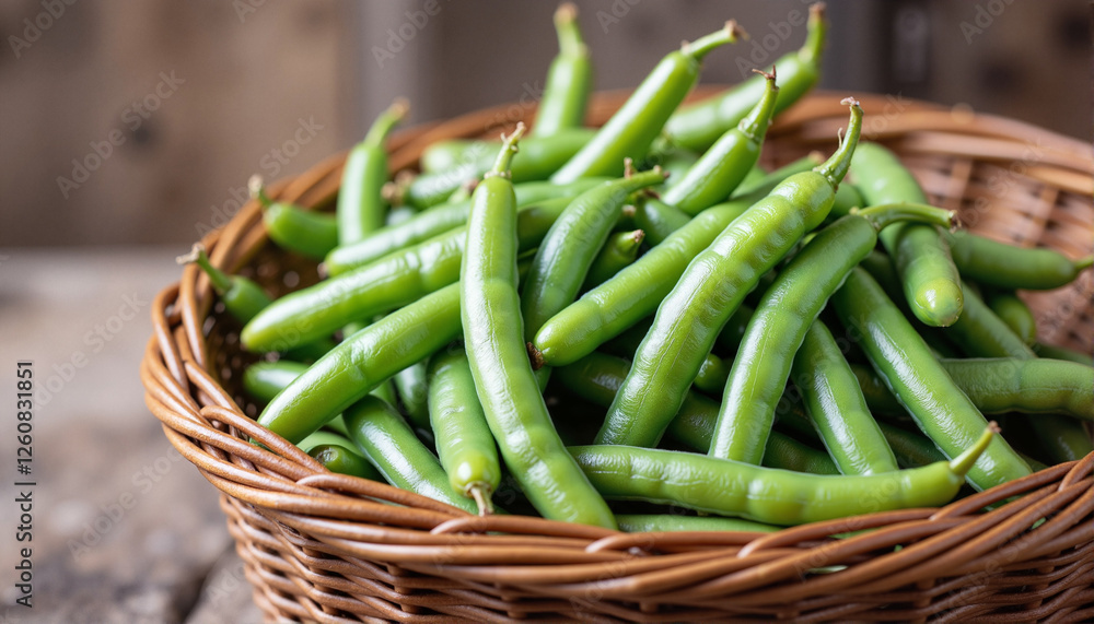 Fresh green beans in a basket for blogs, websites, cooking guides, healthy eating resources, gardening tips, and recipe sharing
