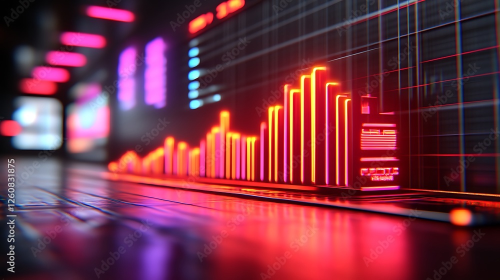 Neon Illuminated Digital Stock Market Graph Rising Neon Illuminated Digital Stock Market Graph Rising