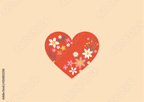 Heart symbol adorned with garden blooms, warm minimalist aesthetic photo