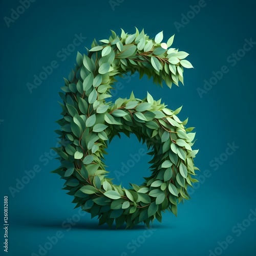 number 6 made from green leaves
