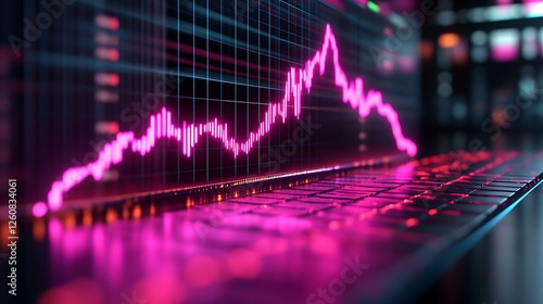 Pink Stock Market Graph Displayed On Laptop Screen