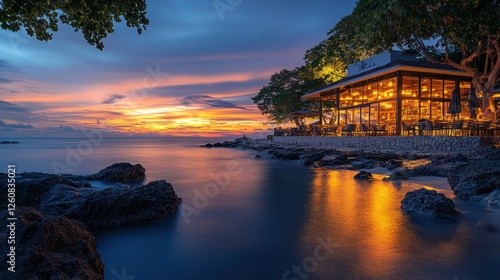 Oceanfront Restaurant Sunset, Tropical Coast