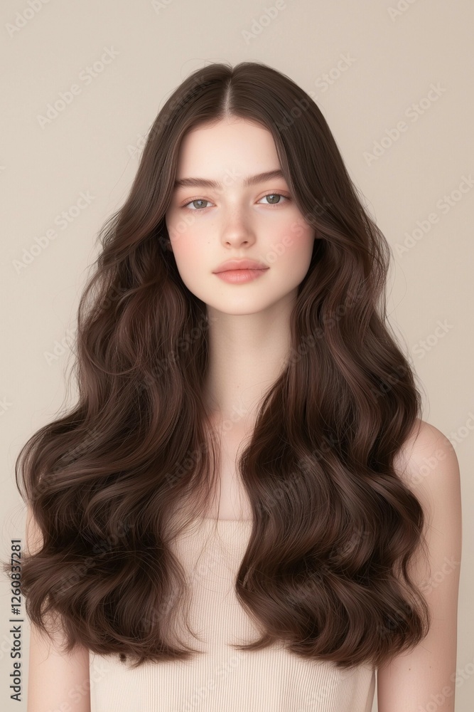 Portrait of a Woman with Natural Waves and a Soft Expression Portrait of a Woman with Natural Waves and a Soft Expression