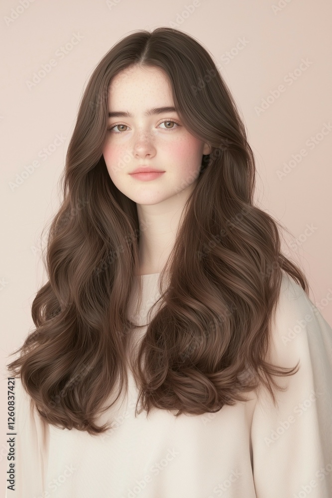 Portrait of a Woman with Natural Waves and a Soft Expression Portrait of a Woman with Natural Waves and a Soft Expression