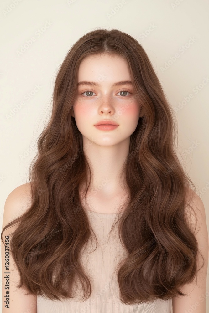 Portrait of a Woman with Natural Waves and a Soft Expression Portrait of a Woman with Natural Waves and a Soft Expression