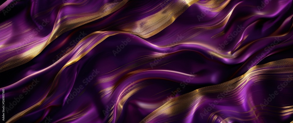 Obraz premium Deep purple and gold fluid blend, showcasing luxurious and elegant waves ideal for high-end designs aesthetic appeal.