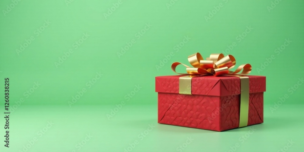 A Beautifully Wrapped Red Gift Box with a Golden Ribbon on a Light Green Background, Ready for a Special Occasion A Beautifully Wrapped Red Gift Box with a Golden Ribbon on a Light Green Background, Ready for a Special Occasion