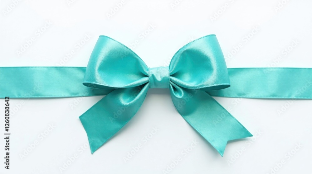 Aqua satin ribbon bow tied elegantly on a pristine white background, perfect for adding a touch of sophistication and grace to your design projects. Aqua satin ribbon bow tied elegantly on a pristine white background, perfect for adding a touch of sophistication and grace to your design projects.