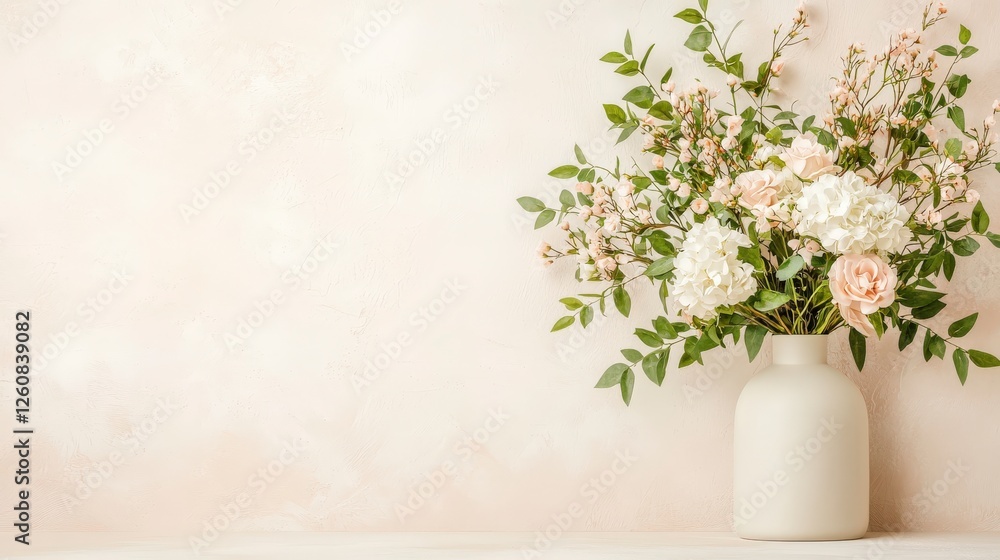 A beautiful arrangement of pastel flowers in a simple vase against a soft, neutral background, perfect for home decor or floral themes. A beautiful arrangement of pastel flowers in a simple vase against a soft, neutral background, perfect for home decor or floral themes.