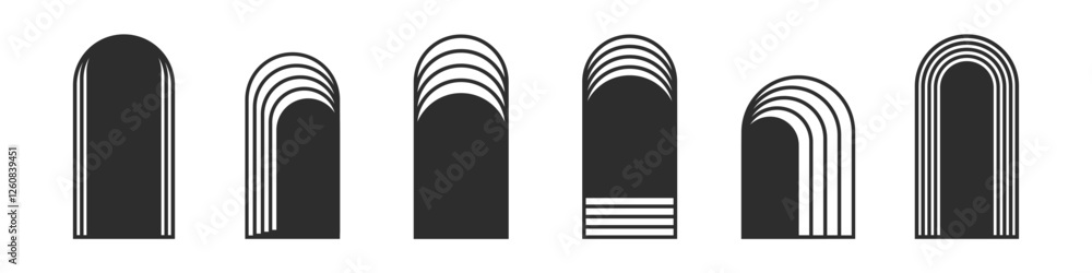 Fototapeta premium Minimalist decorative aesthetic arch frame, vector linear design elements in art deco style. Linear geometric shapes.
