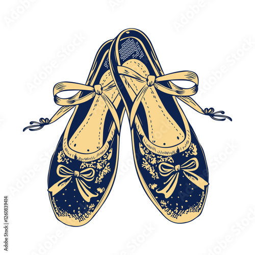 Vintage style icon depicting ballet shoes