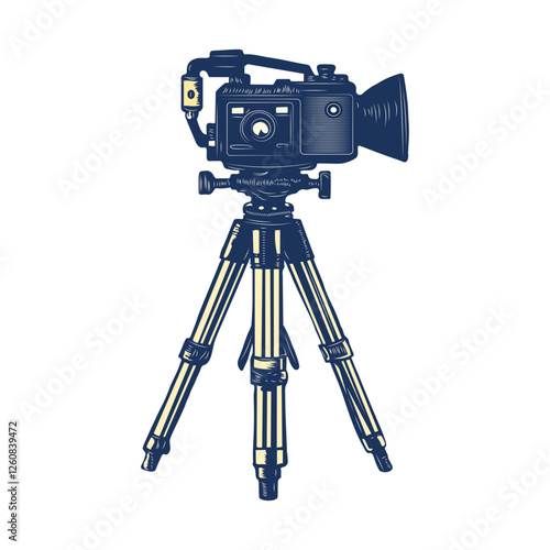 Camera tripod vintage vector icon