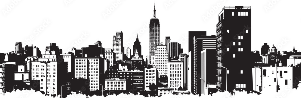 Obraz premium City landscape. Line urban backdrop. Different buildings on street, outline cityscape hand sketch, flat houses. Hand drawn vector illustration