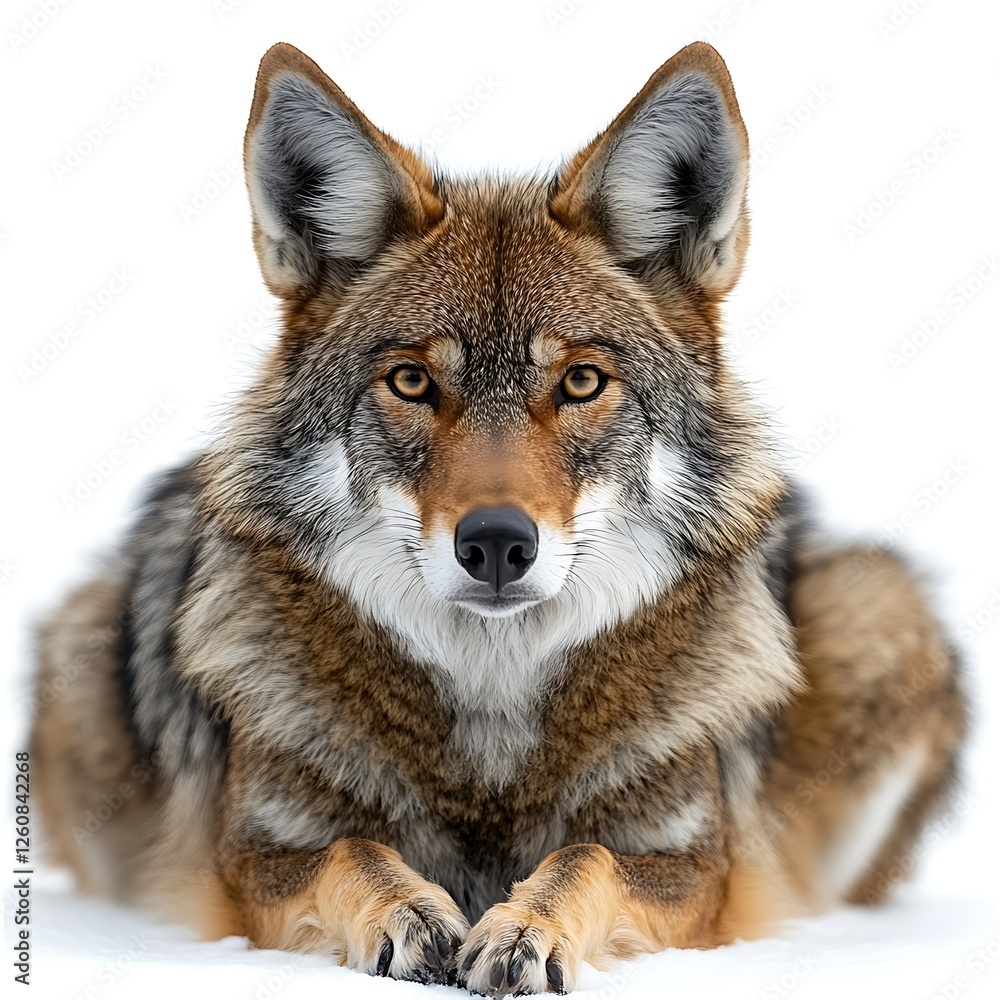 Coyote resting in winter snow; wildlife portrait Coyote resting in winter snow; wildlife portrait