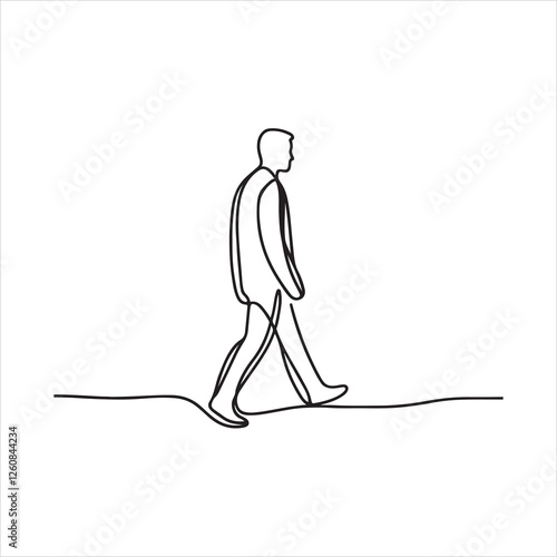 Single one line man person go far away walk alone outdoor life one line art silhouette on white background
