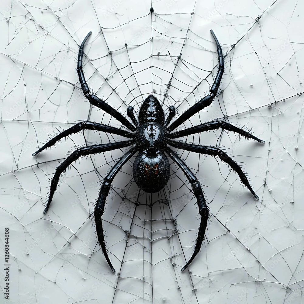 Obraz premium A detailed spider with an intricate cobweb on a white background, creating a spooky.