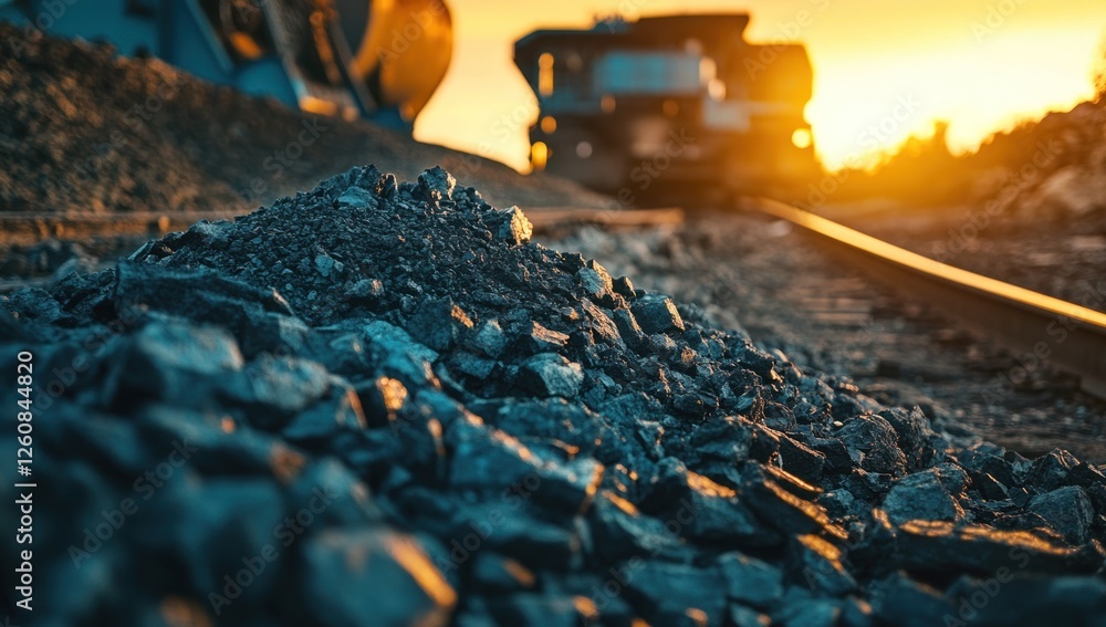 Sunset over Railway Tracks with Coal Pile Sunset over Railway Tracks with Coal Pile