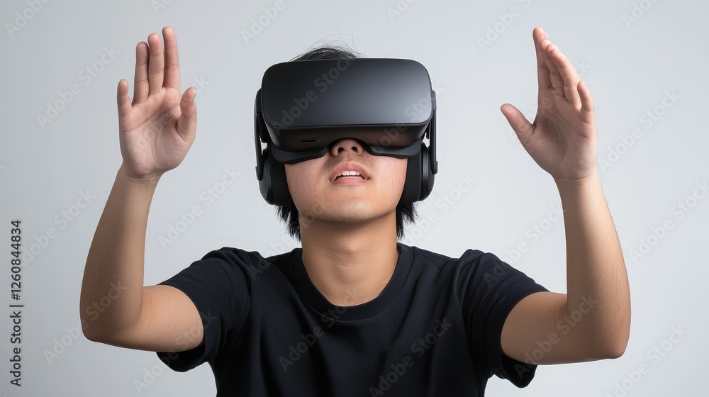 Man exploring virtual worlds, immersive vr headset experience Man exploring virtual worlds, immersive vr headset experience