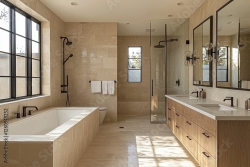 Elegant minimalist bathroom design modern home interior luxurious bright floating vanity concept