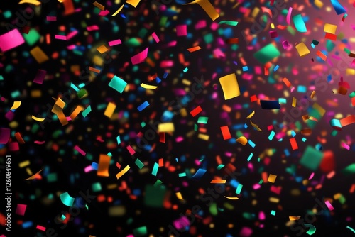 Colorful Confetti Falling on Black Background