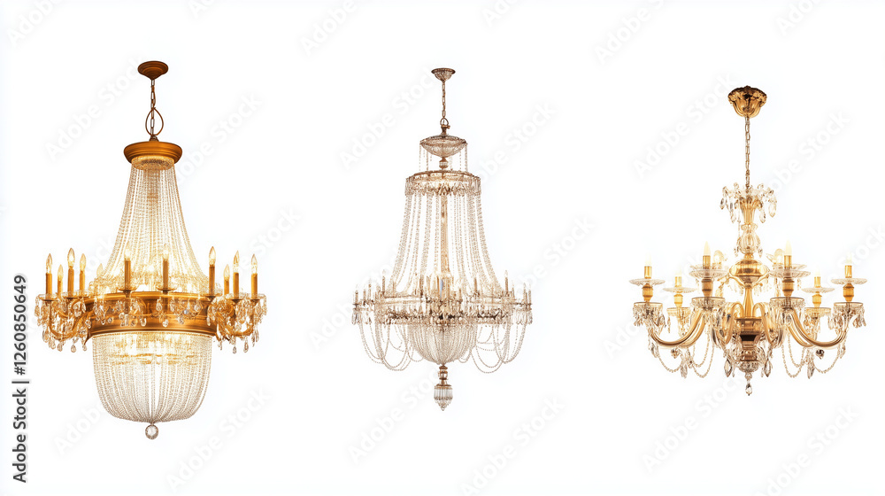 Set of four chandeliers isolated on white background Set of four chandeliers isolated on white background