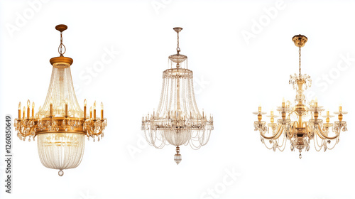 Set of four chandeliers isolated on white background