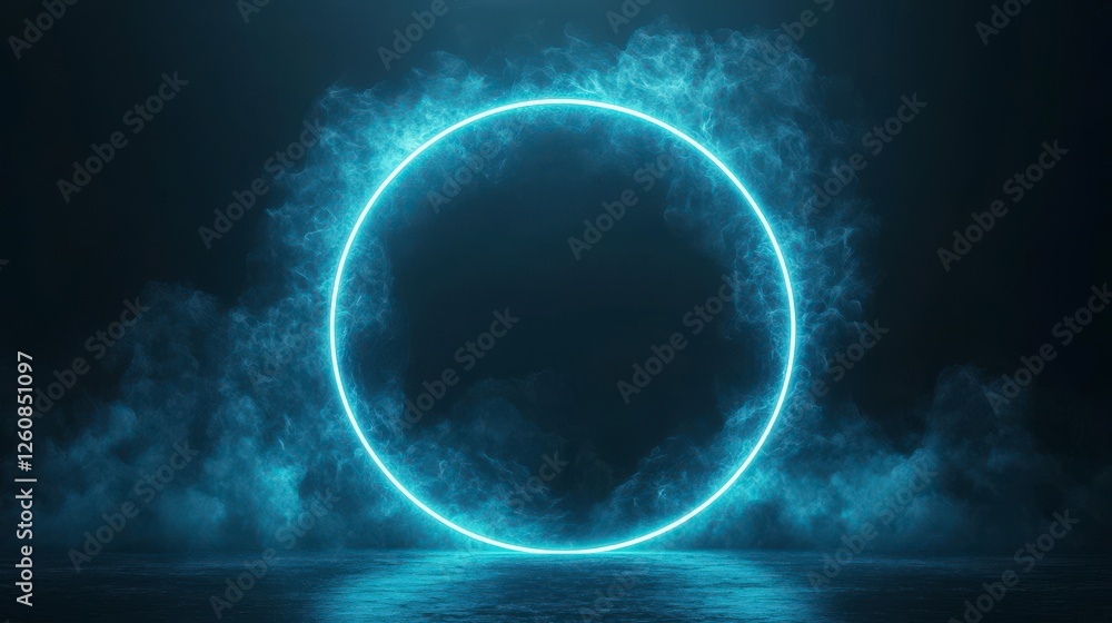 Glowing blue circular portal surrounded by mist in a dark setting, evoking a sense of mystery and futuristic ambiance. Glowing blue circular portal surrounded by mist in a dark setting, evoking a sense of mystery and futuristic ambiance.