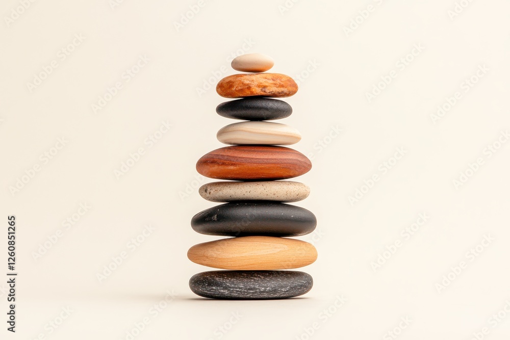 Balancing smooth stones in a serene arrangement on a soft background showcasing nature's tranquility Balancing smooth stones in a serene arrangement on a soft background showcasing nature's tranquility