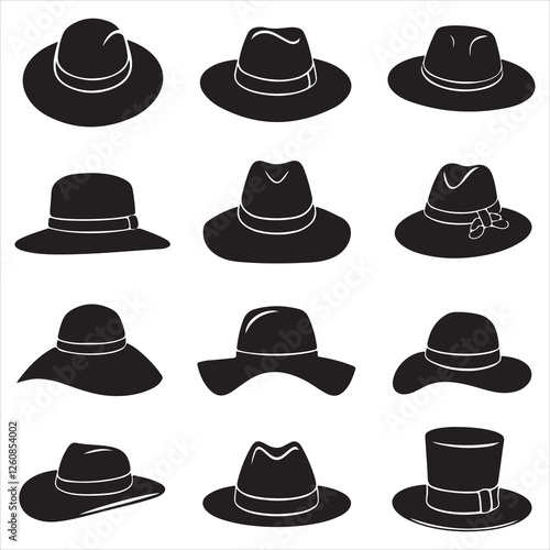 set of vector various style, beach hat silhouette	