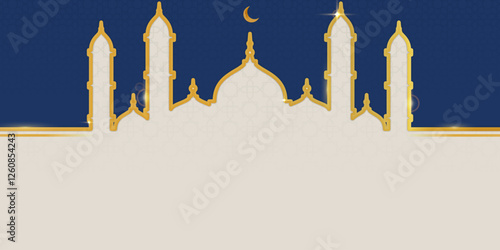 Ramadan Kareem Islamic design greeting card template with mosque