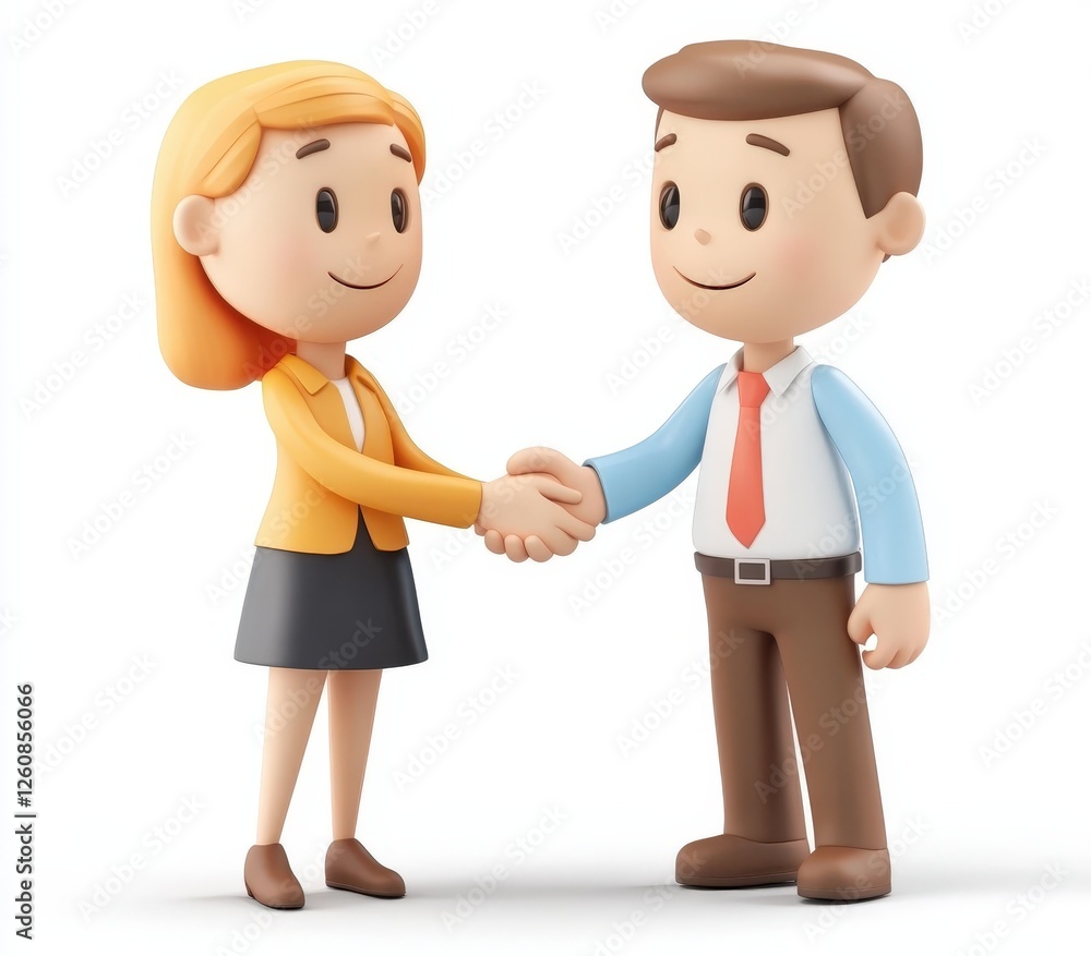 Two stick figures are shaking hands on a clean white background Two stick figures are shaking hands on a clean white background