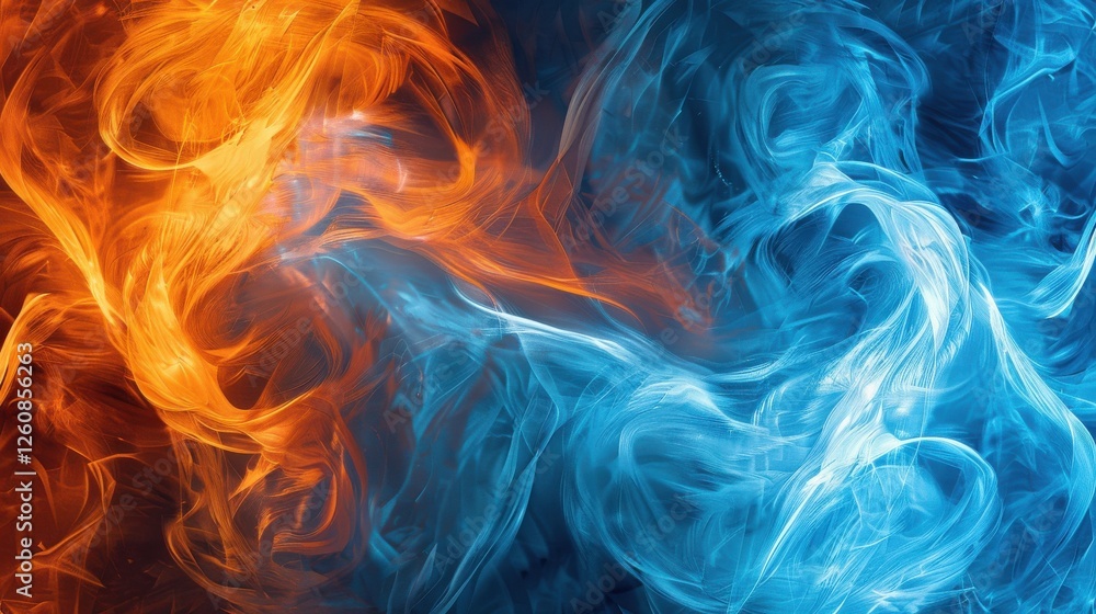 Fototapeta premium Fluid, two colors of vibrant blue and orange swirling together in a dynamic, mesmerizing pattern perfect for abstract art.
