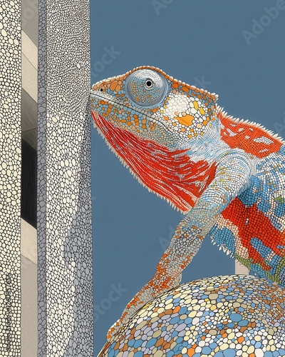 Vibrant lizard artwork on urban structure cityscape digital art contemporary close-up nature meets architecture