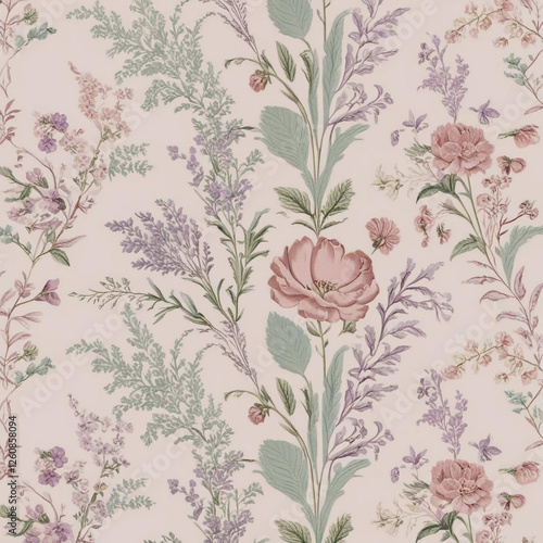 beautiful vibrant A vintage floral pattern with muted pastel tones