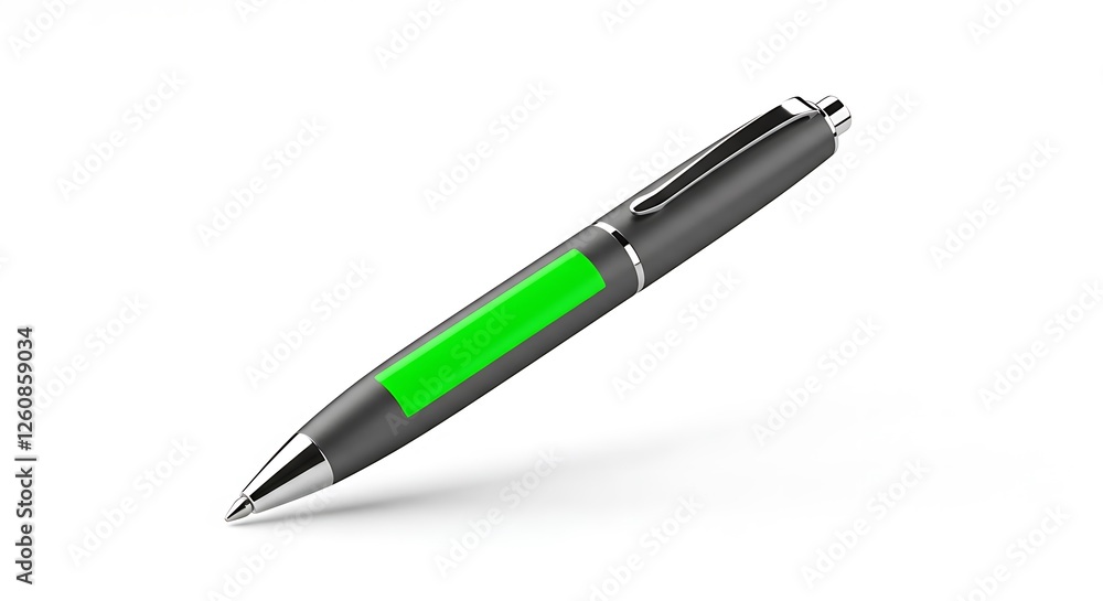 Modern Gray Pen with Green Label on White Background Mockup Modern Gray Pen with Green Label on White Background Mockup
