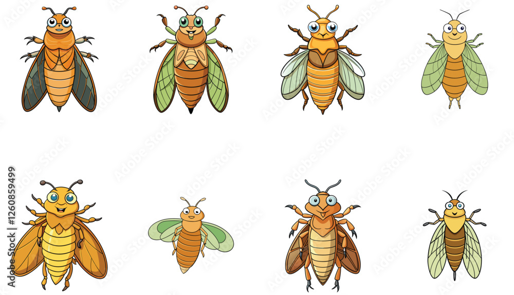 Obraz premium Cicada molting insect vector art design set on white background