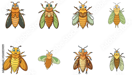 Cicada molting insect vector art design set on white background