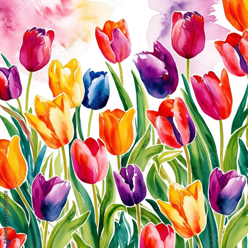 beautiful vibrant A watercolor floral background with abstract tulips