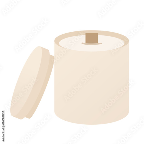 Candle in jar with a wooden wick in cartoon flat style. Design elements for home decor, Valentines Day, wedding, bachelorette party.